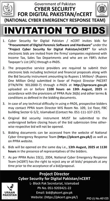 Cyber Security for Digital Pakistan Islamabad Tender Notice